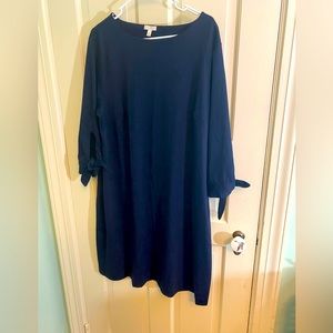 Talbots 2x Navy Blue dress with 3/4 sleeves and cute tied cuffs
